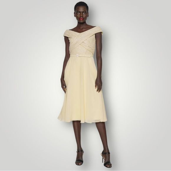 Lauren Ralph Lauren Off The Shoulder Sequin Lace Chiffon Cocktail Dress - Picture 6 of 13